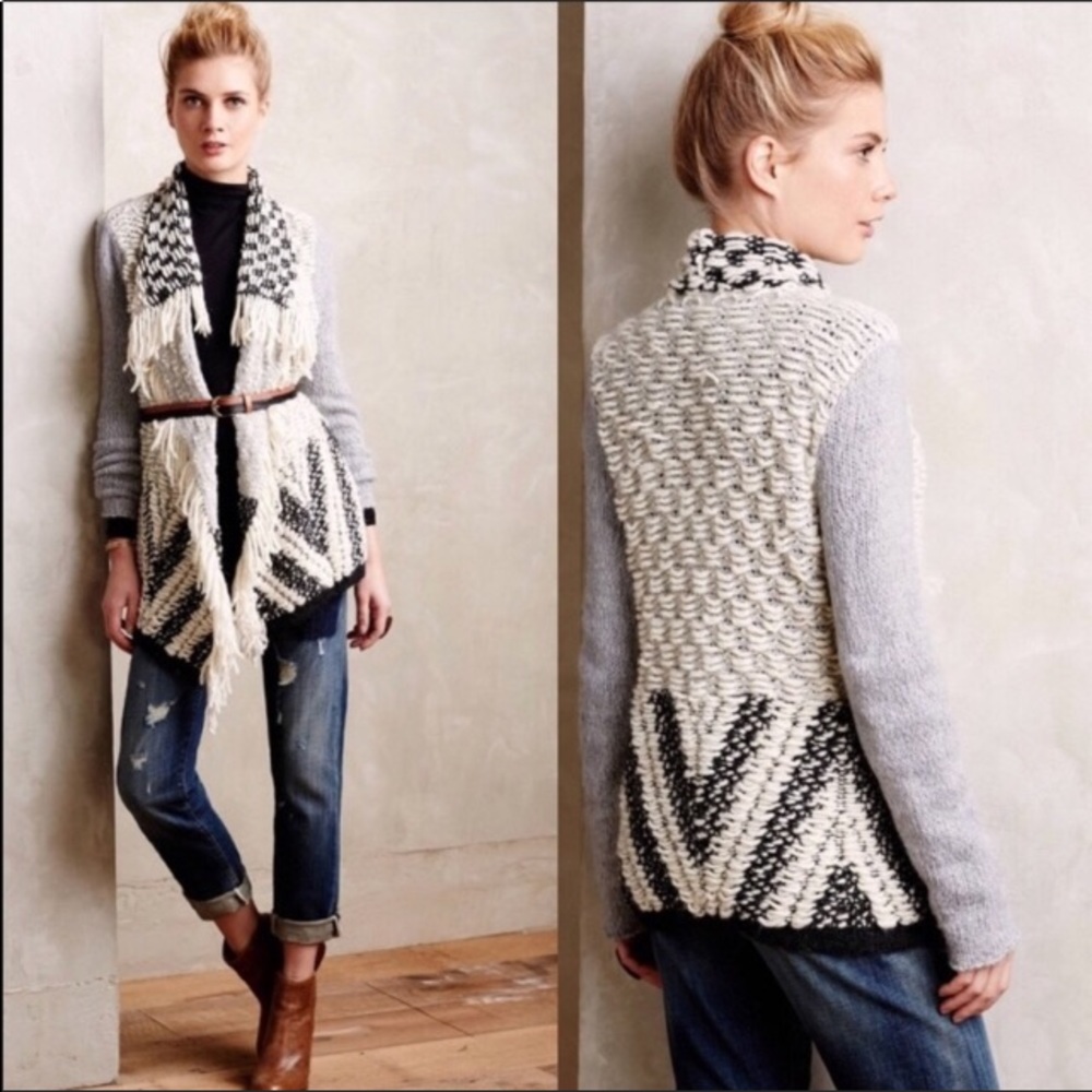 Anthro MOTH Drape Fringe Knit Cardigan Sweater - Picture 6 of 8